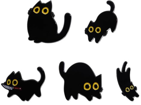 5Pcs Black Cat Enamel Pin Animal Lapel Pins Set Brooches Badge Punk Pin Brooch for Clothing Bags Jacket Backpack Accessory DIY Jewelry Gift