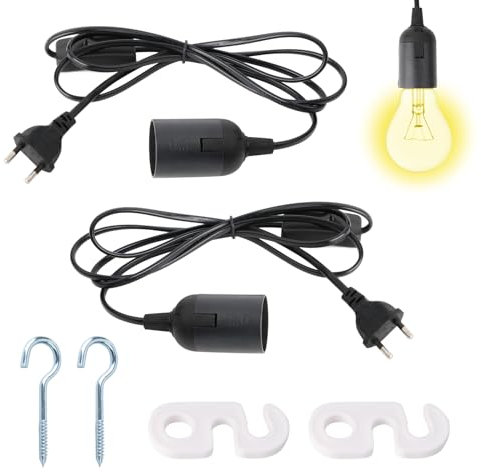 2 x supports de lampe avec interrupteur base de lampe E27 avec câble d'alimentation 1,8 m et vis à crochet pour prise UE accessoires pour suspension de lampe, lampe suspendue, lampes de bricolage