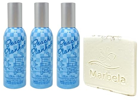 Bath & Body Works Beach Blanket Concentrated Room Spray 3 Piece Bundle with a Natural Oats Sample Soap