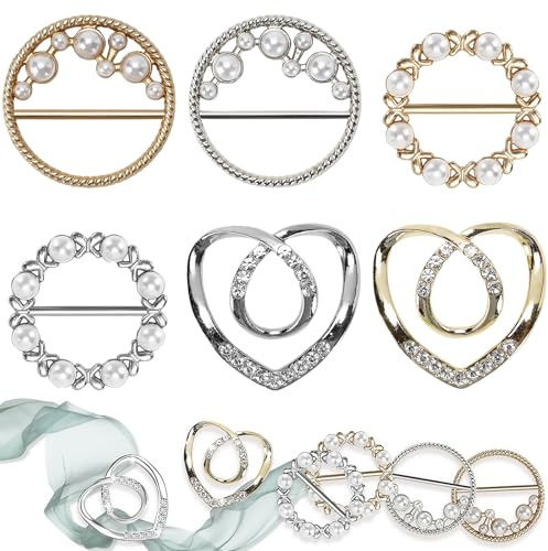 TELAIN Cinch Clip – Accessoires de mode pour femmes, anneau écharpe, clip pour chemisier, boucle en strass, lot de 6 pinces à perles pour écharpe, robe, pull, T-shirt, taille