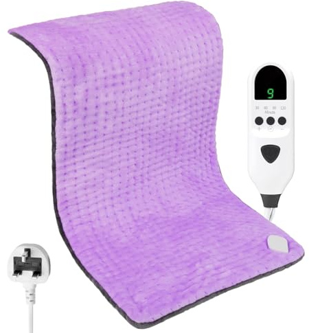Heat Pad, Electric Heating Pad with 9 Temperature Levels & 4 Time Settings | Fast Heating Technology, Machine Washable for Back, Neck, Shoulder, Belly & Period Pain Relief (Purple + Grey, 30 x 60cm)