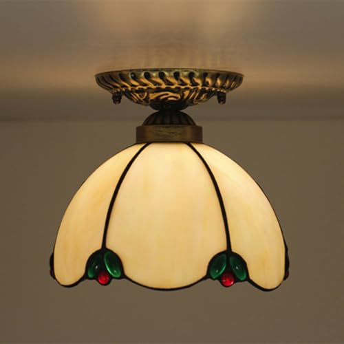 LOGT Vintage Tiffany Taklampa Barock Handgjord Glasmålning Lampskärm Taklampa Medelhavet Färg Glas Rund Tak Lampa Tiffany Retro Ljuskrona E27 20CM för Sovrum Matsal Hall