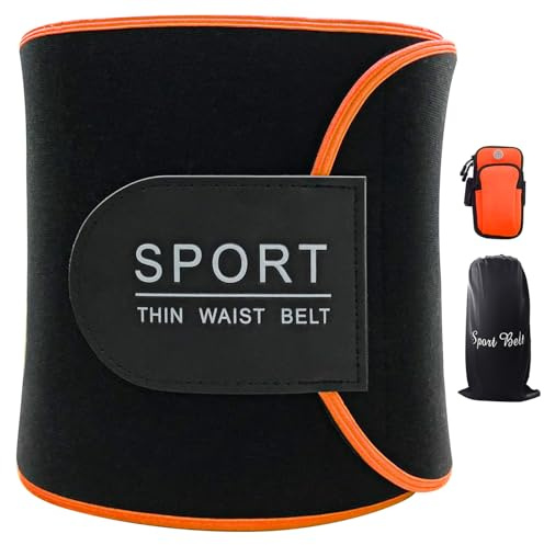 Baozun Svettbälte, magbälte för kvinnor för fettförbränning mage och rygg svankstöd justerbar neopren bastubälte-45 tum med armband, Orange, L
