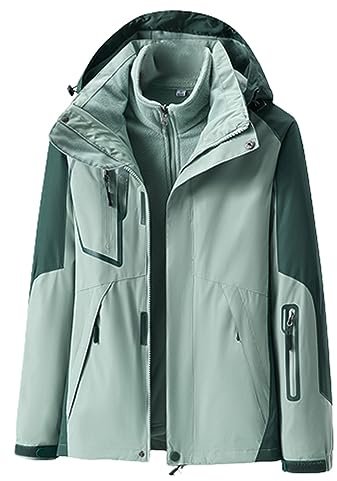 Veste de pluie 3 en 1 avec veste polaire amovible pour femme - Manteau à capuche pour femme - Veste d'extérieur patchwork coupe-vent - Veste de ski - Veste de sport - Veste d'automne et d'hiver