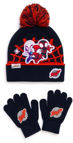 Marvel Spidey & His Amazing Friends Kids Bobble Hat & Gloves Set – 100% Acrylic Beanie Winter Accessories. Official Spider-Man Gift for Boys