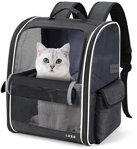 Lekesky Mochila para Gatos Transportín Perro Gato para Mascotas Medianas/Pequeñas (2-10 kg), Mochila Gato con Ventana de Malla para Senderismo, Viajes, Exterior (Negro, L)
