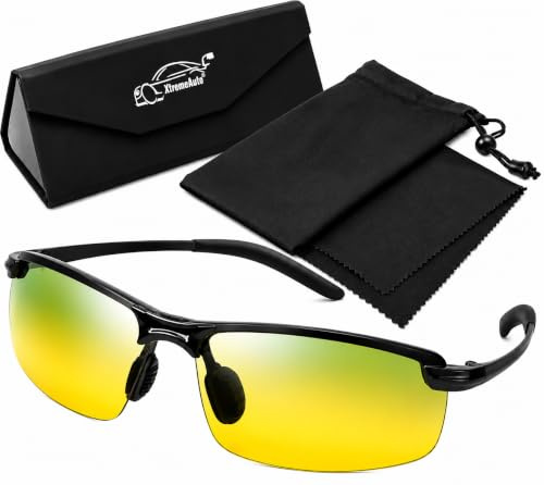 Xtremeauto Anti-Glare Night Driving Glasses, Polarised Day & Night Vision Sunglasses with UV400 Protection for Men & Women, Yellow Lens Driving Glasses for Driving, Fishing & Outdoor Use