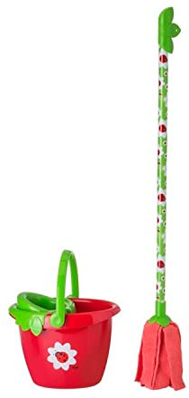 Vigar Mopp und Eimer mit Abtropfgestell für Kinder, für Kinder ab 4 Jahren, Besen 25 x 19 x 71 cm, Mikrofaser, Rot und Grün