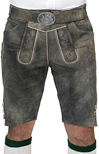 Herren Vintage Lederhose Schwabing kurz - Trachtenlederhose Antik inkl. Trachtengürtel Modell Schwabing (52)