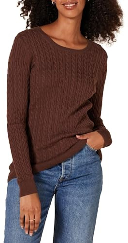 Amazon Essentials Pull Léger à Manches Longues en Maille Torsadée Femme, Brun Châtaigne Foncé Chiné, M
