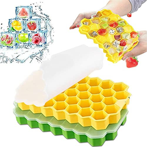 Stampo Ghiaccio Silicone,Stampo Cubetti Ghiaccio,37X2 porta cubetti ghiaccio Stampi Ghiaccio con Coperchio,Vassoio Cubetti Ghiaccio per Acqua, Whisky, Succo di Frutta, Cocktail e Altre Bevande