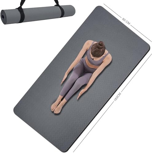 Yoga Mat Double-Sided Non Slip, 72'' x 32'' x 7mm - Extra Wide & Thick Yoga Mat with Strap, Ideal for Men Women Kids, Professional TPE Yoga Mats for Home Workout, Pilates and Floor Exercises