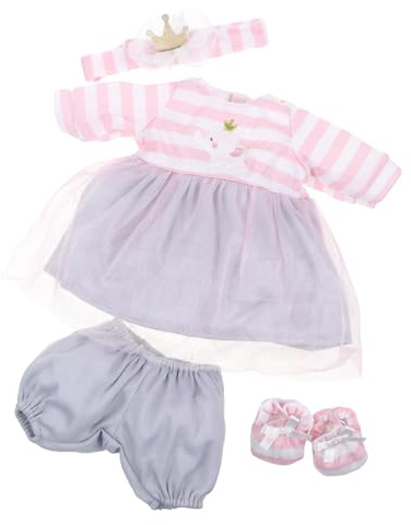 JC Toys- Conjunto Ropa muñeca de 36 hasta 40 cm, Vestido Rosa con Falda de Tul, Pantalones Cortos, Diadema y peucos, Gris, Rosa y Blanco, Outfit Extra, diseñado en España por Berenguer, +2 años