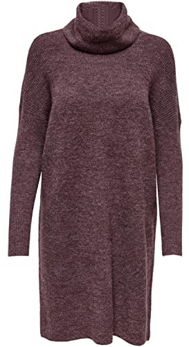 ONLY Damen Strickkleid Loose Fit Longsleeve Knit Kleid mit Langen Ärmeln ONLJANA Rollkragen Dress Pullover, Farben:Bordeaux, Größe:S
