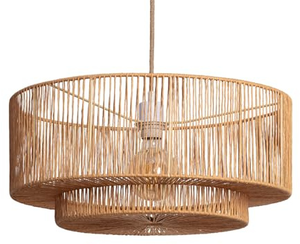 LEDKIA LIGHTING - Pendelleuchte Dicenta | Geflochtenes Papier für natürliche Ästhetik | E27 Fassung für vielseitige Beleuchtung | Handgefertigt aus robustem Material, Natürlich, Geflochtenes Papier