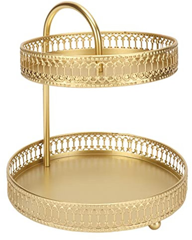 Golden Cake Stand Set, 2-Tier Round Metal Fruit Stand Tray with Large Capacity, Decorative Multipurpose Cupcake Stand for Home Party Kitchen