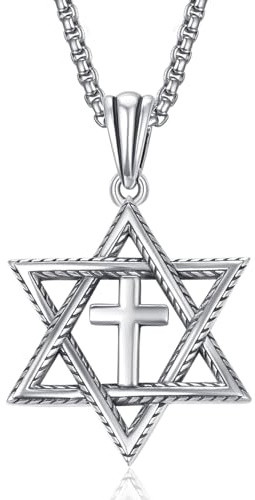 ADMETUS Collar de estrella de David de plata de ley 925 con colgante de estrella judía Estrella de David, joyería de regalo para hombres con cadena de 22 pulgadas + 2 pulgadas, Plata esterlina, No es