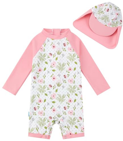 upandfast Baby Mädchen Badebekleidung mit Knöpfen UV-Schutz Baby Girl Swimwear(9-12 Monate, Hell Rosa)