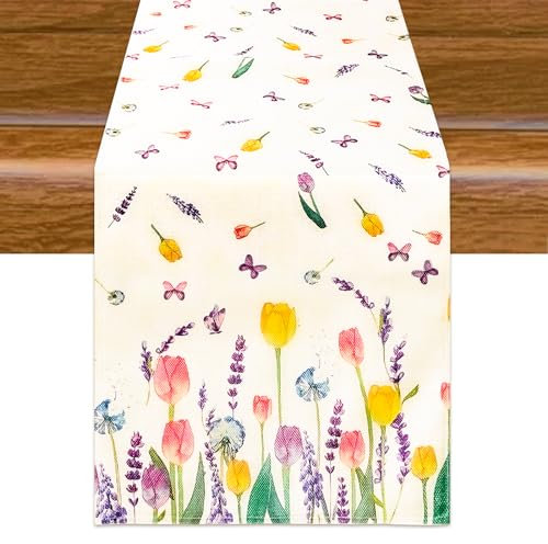 Aitsite Pflanzen Blumen Lavendel Tischläufer Sommer, Saisonnal Küche Tisch Dekoration Drinnen Draußen Urlaub Party Dekor (40*140)