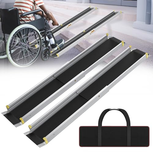 HENGMEI Rampa telescopica per sedia a rotelle, in alluminio, per soglia a rotelle, capacità di carico 300 kg, argento (106,5-183 cm)