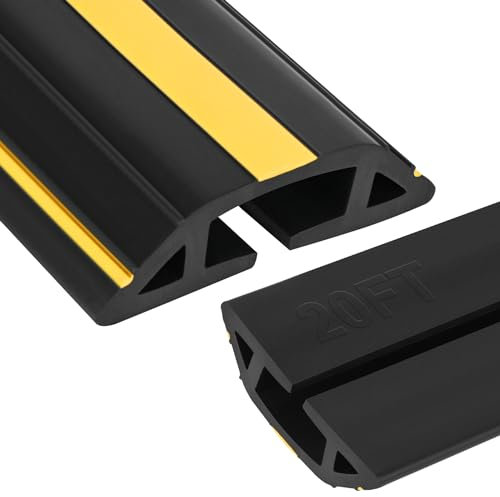 20Ft Thickened Floor Cord Cover for Wires, 3-Channel Cable Cover for Busy Indoor Walkways, Cuttable PVC Extension Cord Cover with Textured Base for Home Office Classroom Events(10Ft*2Rolls)