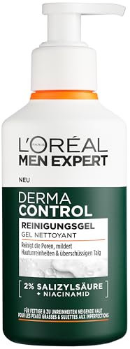 L'Oréal Men Expert Anti-Pickel Gesichtsreinigung für Männer, Waschgel für unreine & zu Akne neigende Haut, Herren Cleanser für das Gesicht mit 2% Salicylsäure & Niacinamide, Derma Control, 1 x 260 ml
