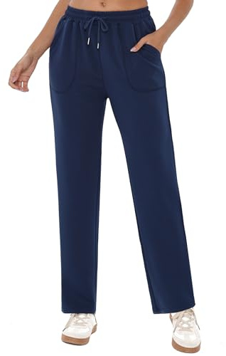 Crewhpo Pantalon Jogging Femme Jambe Large Taille Haute Élastique Poches | Matière Souple et Confortable, Coupe Large et Décontractée, Taille Haute Élastique, Pour Sport et Quotidien, à la Maison