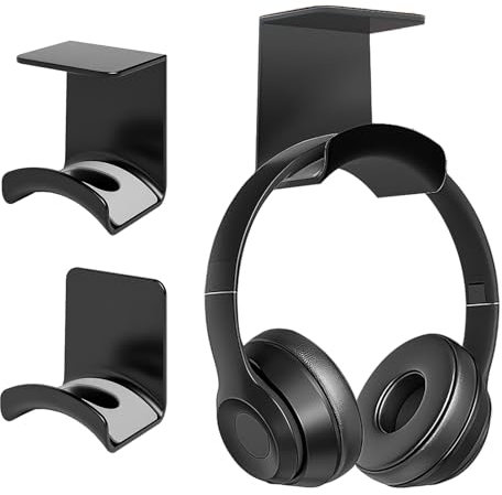 Generisch Lot de 2 supports de casque - Avec adhésif puissant - Crochets universels pour écouteurs de jeu, table et mur - Noir - Pour organiser votre bureau