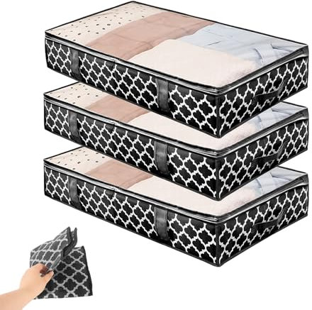 Celebration Directre 3PCS Large Under bed Storage Bag with Lid, Foldable Under Bed Storage Box Wardrobe Storage Organiser for Clothes, Duvets, Quilt, Blanket, Bedding