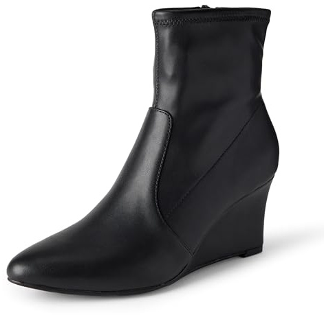 Amazon Essentials Damen Stiefeletten Mit Keilabsatz Und Reißverschluss, Schwarz Kunstleder, 38.5 EU