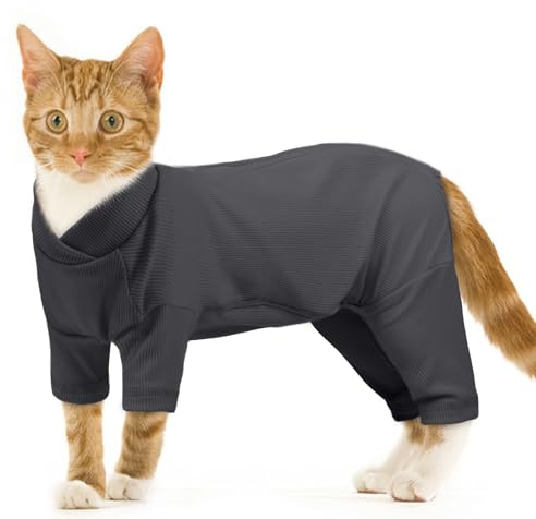 Cat Sweatshirt, Cat Onesie Surgery Recovery Suit Preventing Licking and Scratching at Stitches(Dark Grey, 2XL)