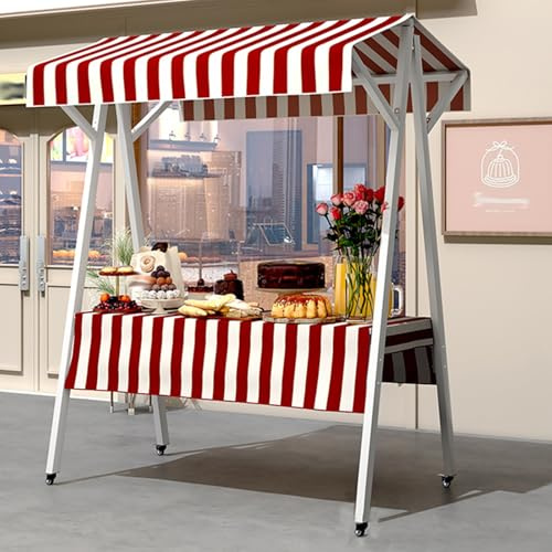 Carrito Puesto de Vendedor Carritos De Vendedor Blancos Y Rojos, 130cm 150cm Ancho, Remolque Móvil, Quiosco De Venta De Alimentos Para Puestos De Mercado De Agricultores, Práctico Y Plegable.(White,13