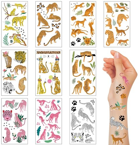 Boerni 10 Foglie Tatuaggi Ghepardo per Bambini Ghepardo Giungla Animale Temporary Tatuaggi Impermeabile Festa di Compleanno Accessori Regali Decorazione Favore