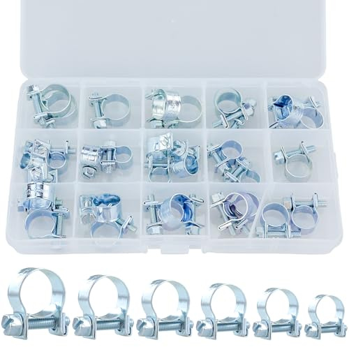 30 Pezzi Kit assortito di fascette stringitubo a iniezione di carburante, Mini Iniezione Carburante Clip Tubo Zincato, piccoli morsetti per tubo benzina diesel,6 misure (7-15 mm)