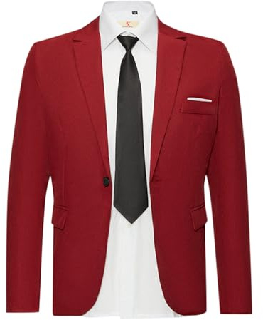 Generisch Chaqueta para hombre, normal, grande, doble bolsillo, delgada, ligera, informal, para negocios, rojo, XXL