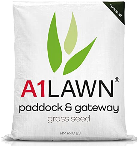 A1 Lawn, Paddock & Gateway Grass Seed - UK Fast Growing, Hard Wearing & Animal Friendly, Ideal for Horse Grazing, Repair, New Grass, Over Seeding & Thickening, DEFRA, FERA, SASA Certified, 20kg