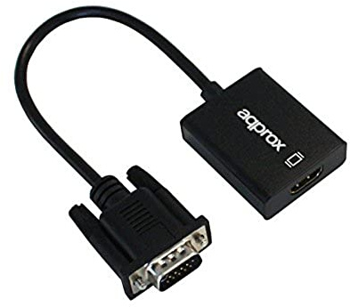 Approx APPC25 - Adaptador VGA a HDMI con Entrada de Audio, Color Negro