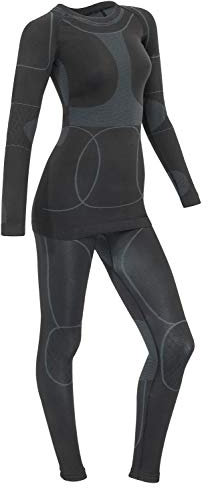 icefeld®: Sport Ski- Thermounterwäsche-Set für Damen Seamless (nahtfrei) schwarz/grau L