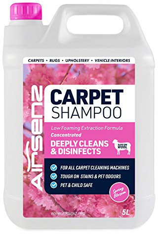 AIRSENZ Professional Carpet Shampoo - Low Foaming Extraction Formula Suitable For All Carpet Cleaning Machines (Spring Blossom, 5L)
