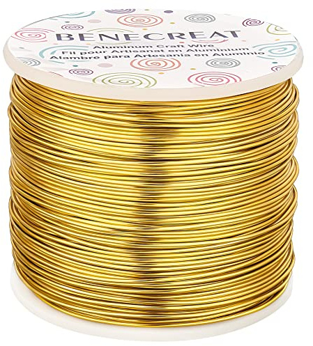 BENECREAT Aluminiumtråd, 18 Gauge (1 mm) 150 m, anodiserad, för smycken, hantverk, pärlor, blombindning, färgad hantverkstråd i aluminium, ljust guld