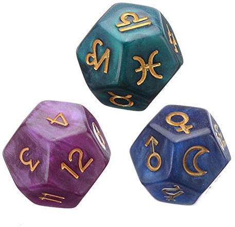Courti Juego De Dados De Tarot De 3 Piezas De Dados Poliédricos De 12 Caras Para Tarjetas De Tarot, Tarjetas De Oráculo, Dados De Astrología, Dados De Resina Multicolor