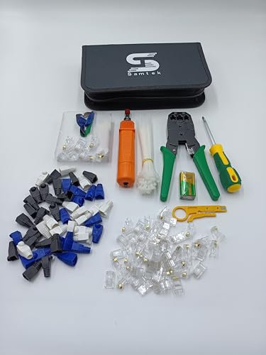 RJ45 Ethernet Network Tool Set 9-in-1 Professional Networking Cable Tester Tracer for RJ45 Ethernet LAN Cable RJ12 RJ11 Phone CCTV Cat5e Cat6, Cat7 cat8 Wire Crimper Cutter Punch Crimping Repair tools