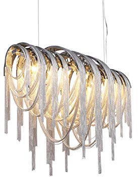 AYMAYA Scandinavian Modern Light Arch Aluminium Chain Chandelier,Light Luxury Metal Tassel Chandelier,Rectangular Tassel Chandelier,For Villa Hotel Restaurant Living Room Bedroom-Silver 7 head