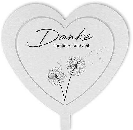 Dolorino Grabstecker Edelstahl Herz mit Spruch | DANKE FÜR DIE SCHÖNE ZEIT | Grabschmuck | in Liebe für einen geliebte Menschen | eine wetterfeste Erinnerung aus Edelstahl