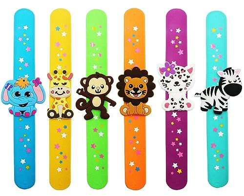 POPOYU 6PCS Silicone Slap Bracelet à Claquer Animaux de la jungle,Slap Bandes Slap Bracelet Enfant,Jeu de Bracelets Sac Cadeau pour Filles et Garçons Cadeaux d'anniversaire et de Classe