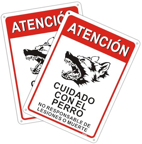 Andchi 2 piezas Delante del Cartel del Perro Precaución Perro Señales de Seguridad Precaución Advertencia Aluminio Tamaño 18x25cm