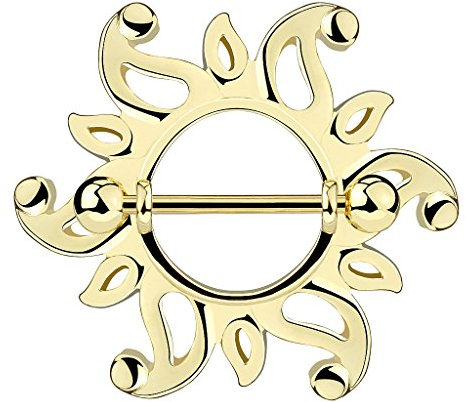 Taffstyle Piercing Schmuck Brustwarzenpiercing Brustwarze Intimpiercing Brust Nippel Intim Ohr Ohrpiercing Barbell Brustpiercing Brustwarzen gerade Hantel Stab Sonne Ornament Gold