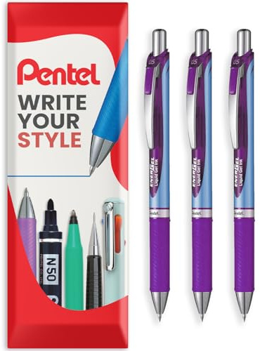 Pentel Energel BLN75 - Penna a sfera retrattile, inchiostro gel, 0,5 mm, confezione da 3, colore: viola