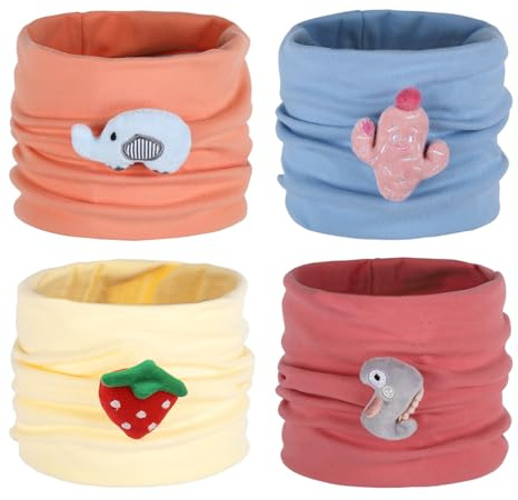 Fadcaer 4 Piezas Braga Cuello Niño Braga Cuello Niña Bebe O-Ring Collar Bufanda de Algodón de Invierno Calentador de Cuello Pañuelos Suave Transpirable Elástico para Otoño Invierno (Conjunto D)