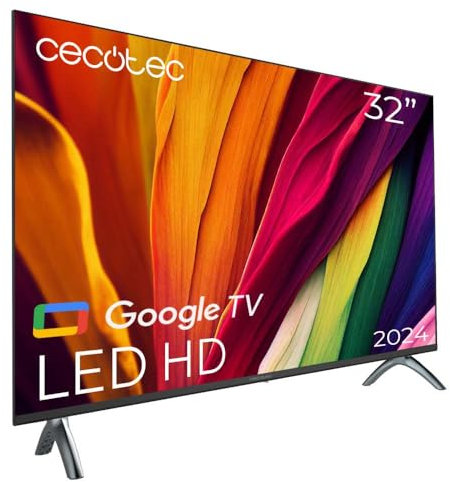 Cecotec Televisor LED 32 Smart TV A4 Series ALH40032. Resolución HD, Sistema Operativo Google TV, Chromecast, Google Voice Assistant, Sistema Dolby Audio y 16 GB de ROM